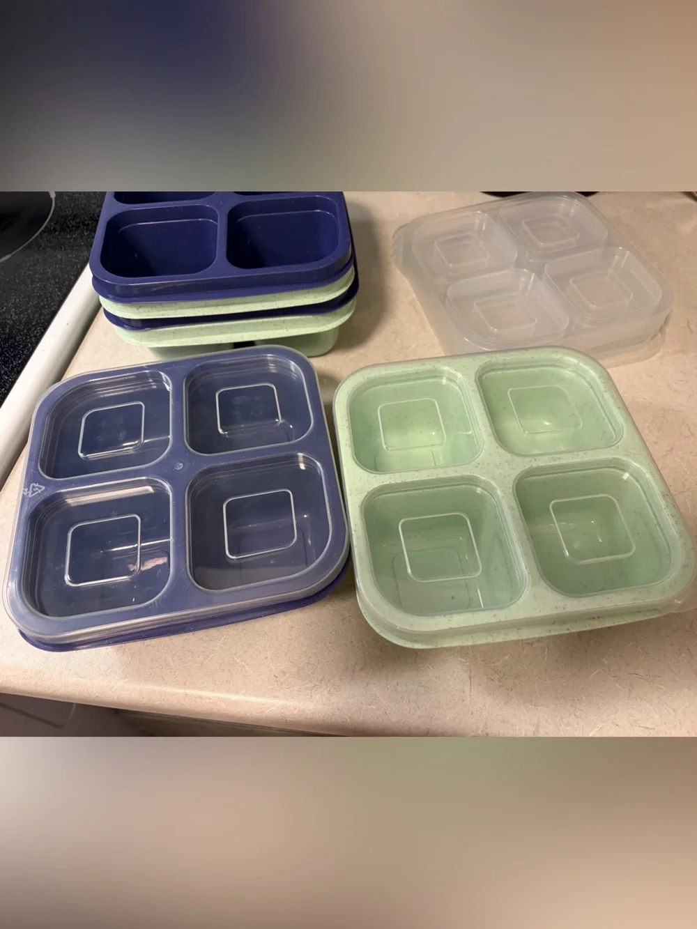Silicone Stackable 4-Compartment Snack & Portion Tray - Navy Blue and Mint